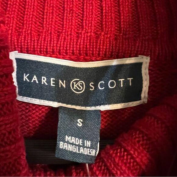 Karen Scott Cotton Turtleneck Kenton Stripe Sweater Women's Small Red/Black NWT - Picture 4 of 13